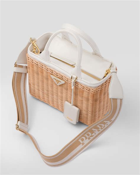 Prada wicker canvas tote